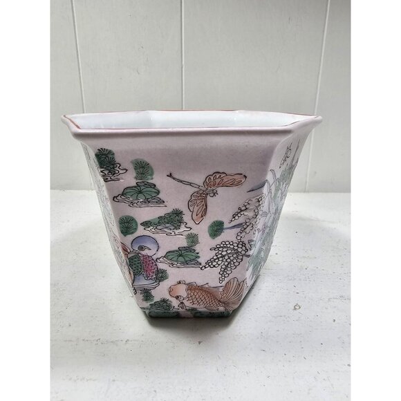 CPC MACAU Porcelain Planter Hand Painted China Floral Green Pattern Craft Art